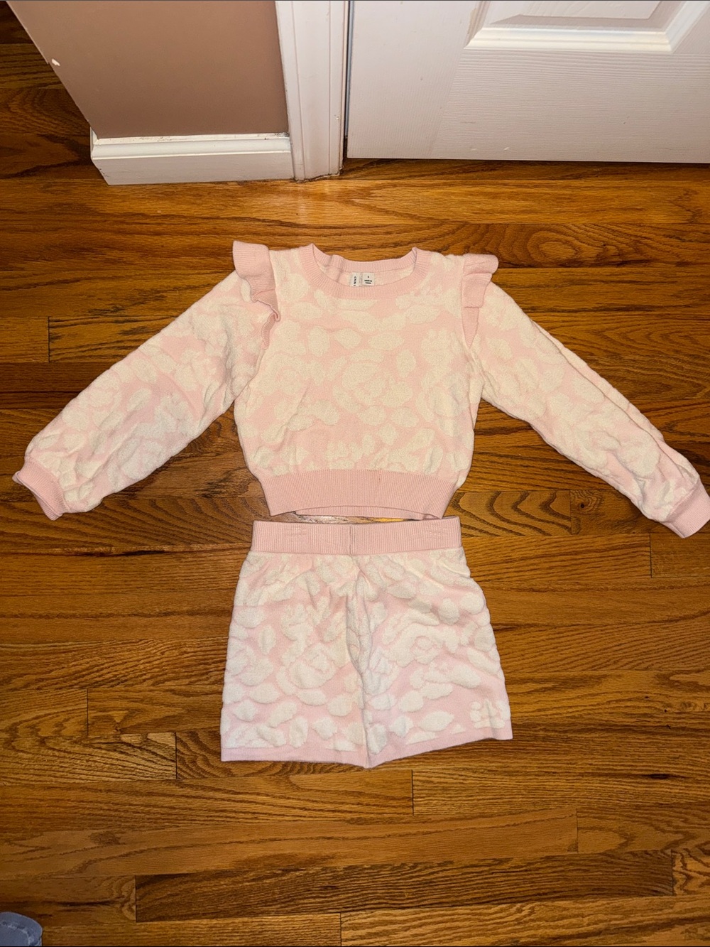 Janie and Jack Pink and White Floral Knit Pajama Set